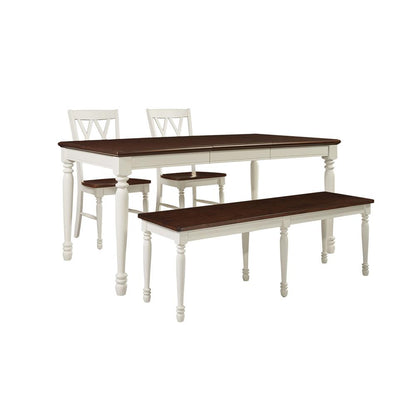 Shelby 4-Piece Dining Table Set For 5 - Table, Bench, & 2 Chairs