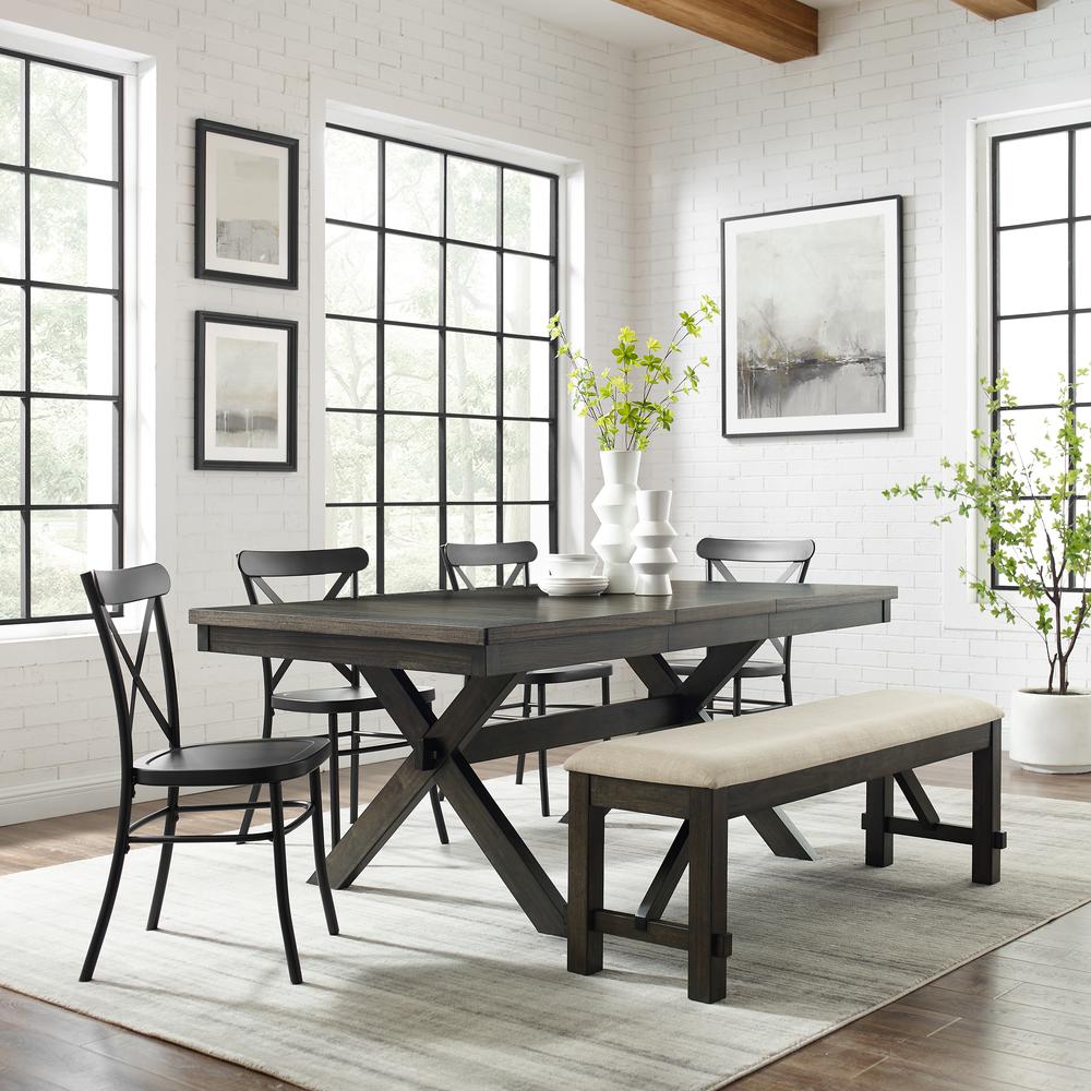 Hayden 6-Piece Dining Table Set For 7 W/Camille Chairs, Table, Bench, & 4 Chairs