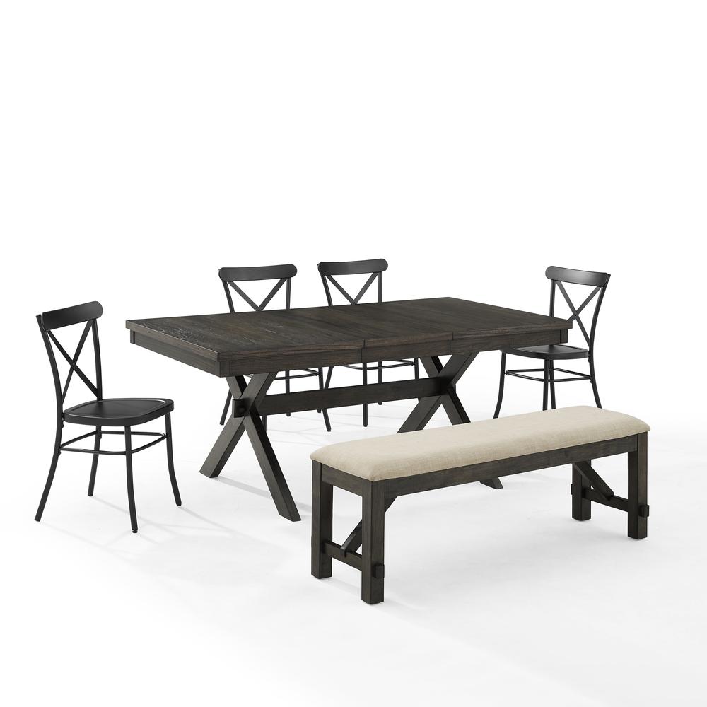 Hayden 6-Piece Dining Table Set For 7 W/Camille Chairs, Table, Bench, & 4 Chairs