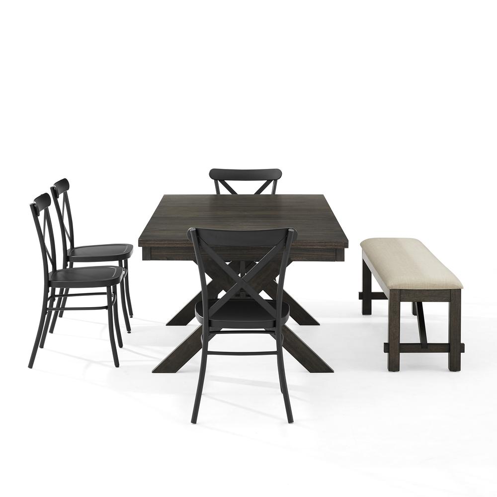 Hayden 6-Piece Dining Table Set For 7 W/Camille Chairs, Table, Bench, & 4 Chairs