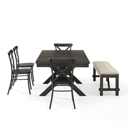 Hayden 6-Piece Dining Table Set For 7 W/Camille Chairs, Table, Bench, & 4 Chairs