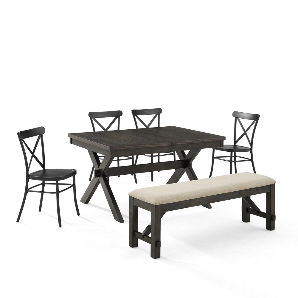 Hayden 6-Piece Dining Table Set For 7 W/Camille Chairs, Table, Bench, & 4 Chairs