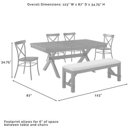 Hayden 6-Piece Dining Table Set For 7 W/Camille Chairs, Table, Bench, & 4 Chairs