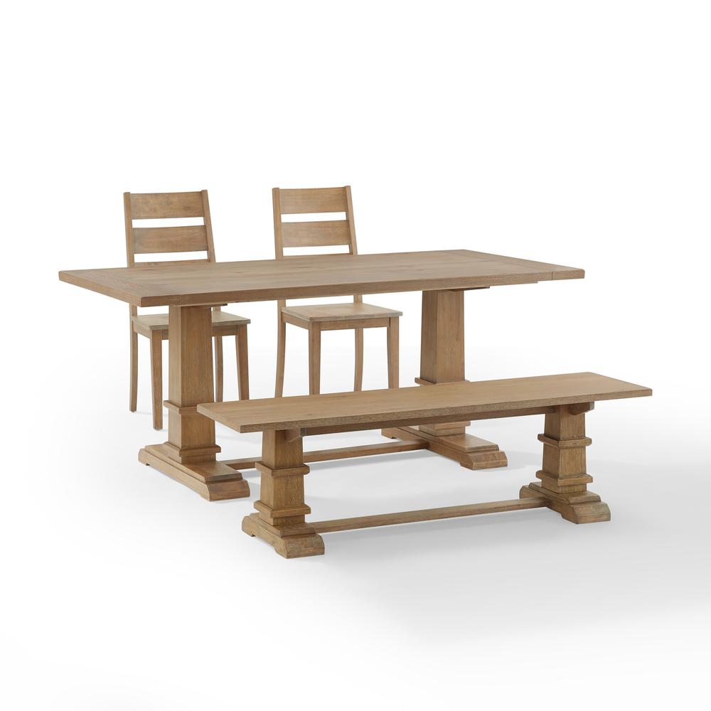 Joanna 4-Piece Dining Table Set For 5 - Table, Bench, & 2 Ladder-Back Chairs