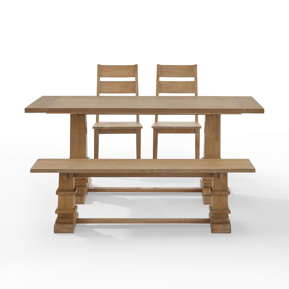 Joanna 4-Piece Dining Table Set For 5 - Table, Bench, & 2 Ladder-Back Chairs