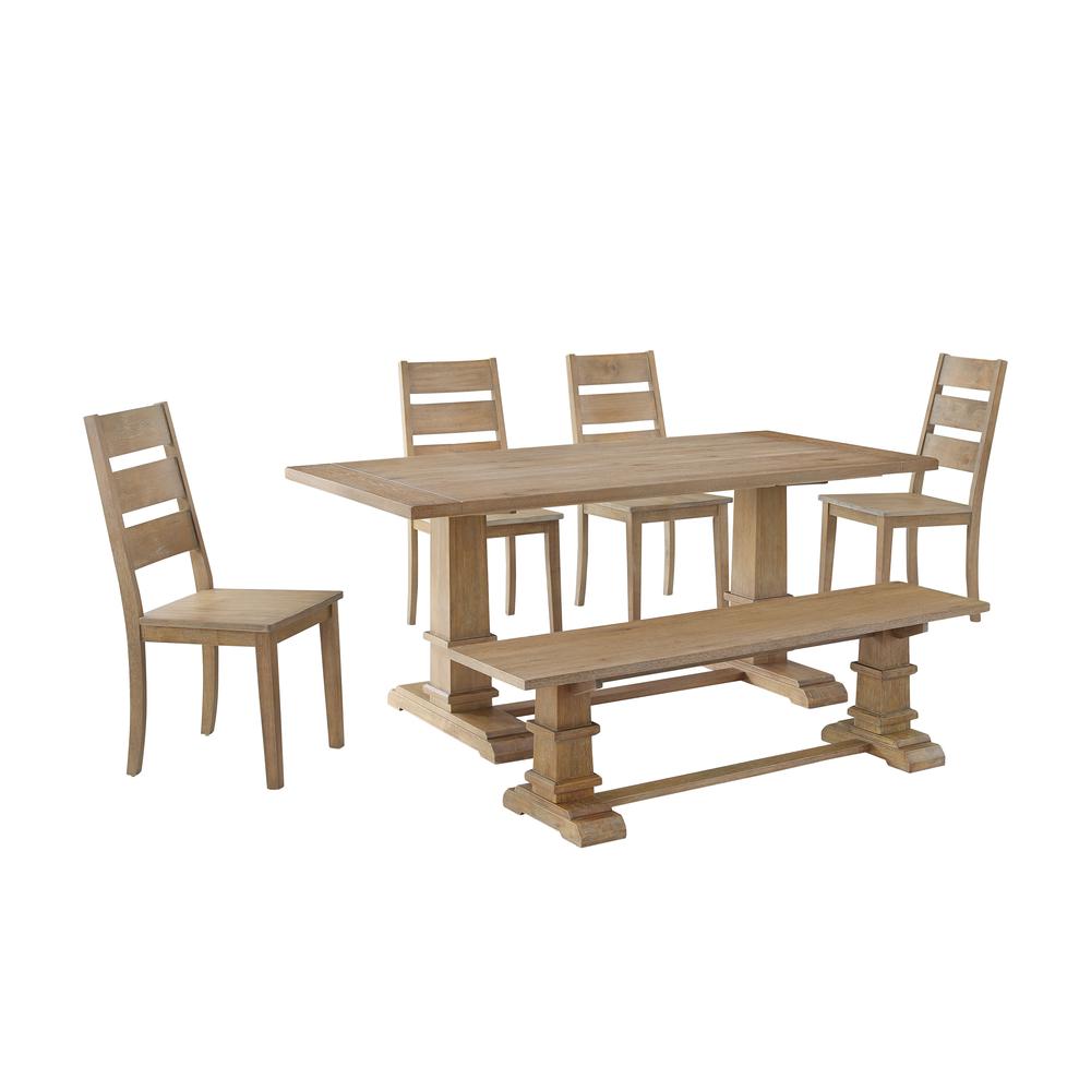 Joanna 6-Piece Dining Table Set For 7 - Table, Bench, & 4 Ladder-Back Chairs