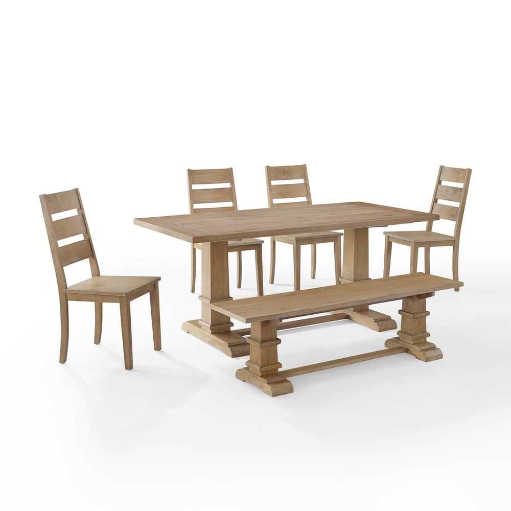 Joanna 6-Piece Dining Table Set For 7 - Table, Bench, & 4 Ladder-Back Chairs