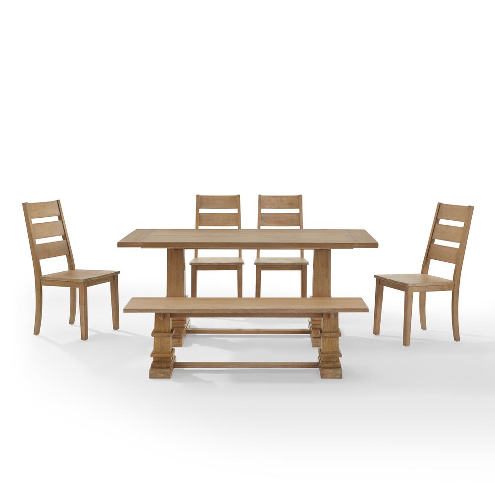 Joanna 6-Piece Dining Table Set For 7 - Table, Bench, & 4 Ladder-Back Chairs
