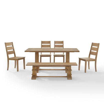 Joanna 6-Piece Dining Table Set For 7 - Table, Bench, & 4 Ladder-Back Chairs