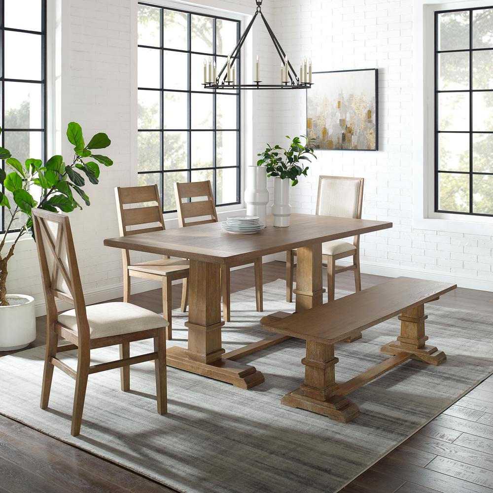 6-Piece Dining Table Set For 7, Table, Bench, 2 Ladder-Back Chairs, 2 Arm Chairs