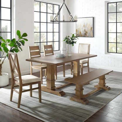 6-Piece Dining Table Set For 7, Table, Bench, 2 Ladder-Back Chairs, 2 Arm Chairs