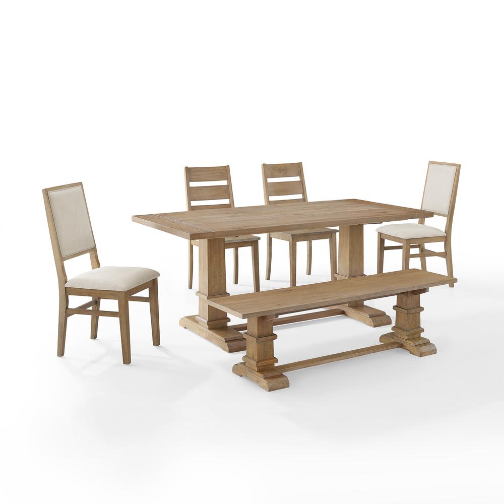 6-Piece Dining Table Set For 7, Table, Bench, 2 Ladder-Back Chairs, 2 Arm Chairs