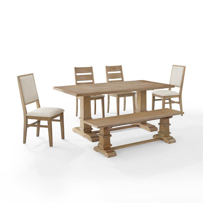 6-Piece Dining Table Set For 7, Table, Bench, 2 Ladder-Back Chairs, 2 Arm Chairs