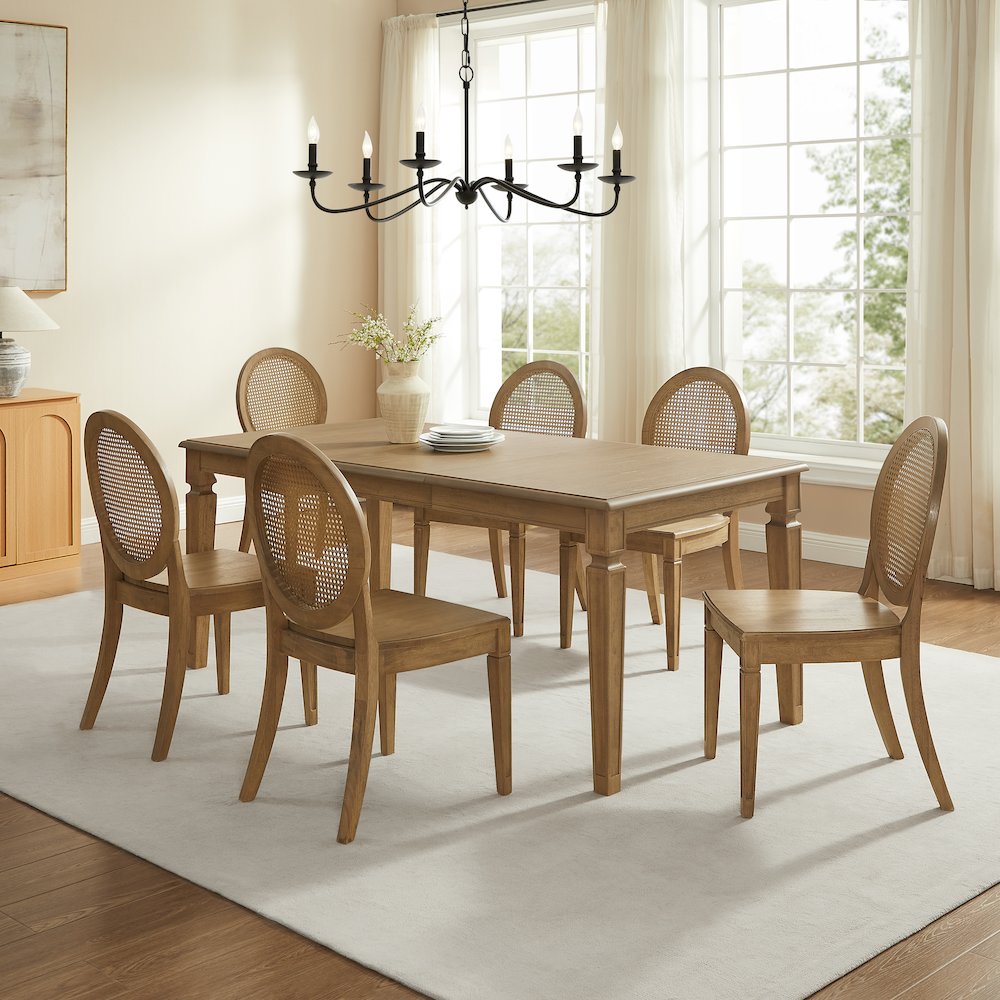7-Piece Dining Table Set For 6 With Cane-Back Chairs, Table, 6 Cane-Back Chairs