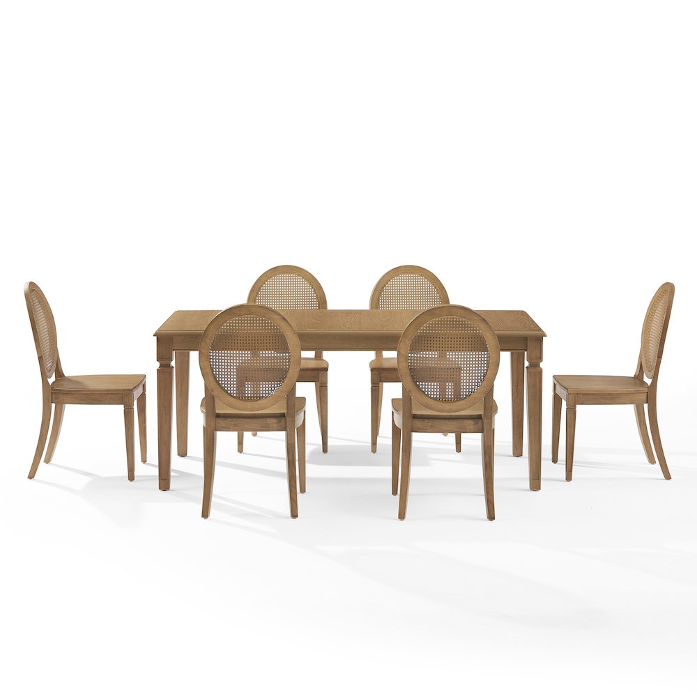 7-Piece Dining Table Set For 6 With Cane-Back Chairs, Table, 6 Cane-Back Chairs