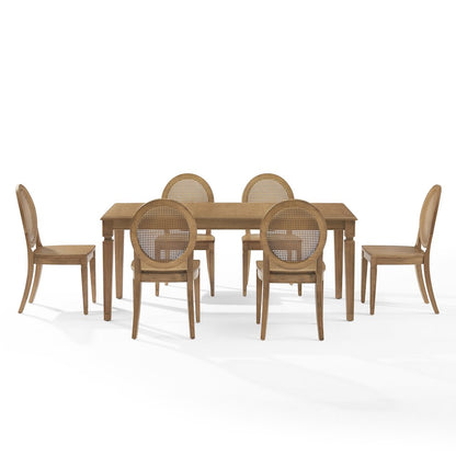7-Piece Dining Table Set For 6 With Cane-Back Chairs, Table, 6 Cane-Back Chairs