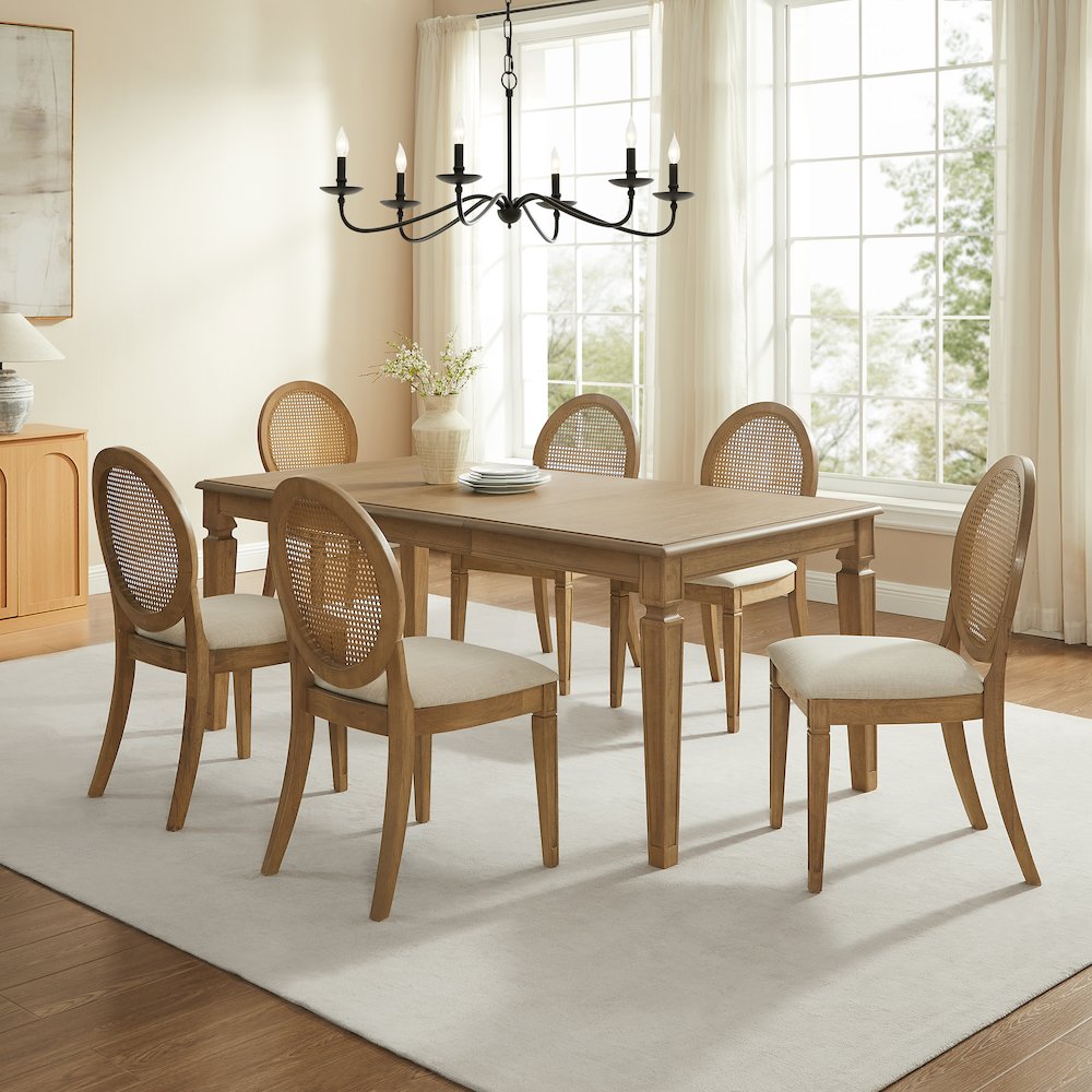 Katia 7Pc Dining Table Set For 6 Cane-Back Chairs - Table & 6 Cane-Back Chairs