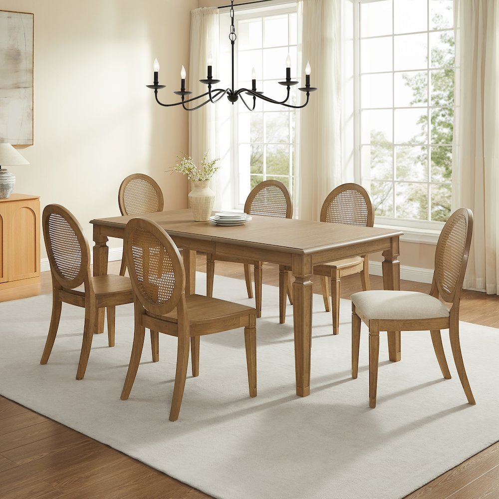 Katia 7Pc Dining Set With Table, 4 Cane-Back Chairs, & 2 Cane-Back Chairs