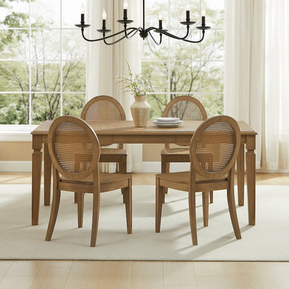 5-Piece Dining Table Set For 4 With Cane-Back Chairs, Table, 4 Cane-Back Chairs