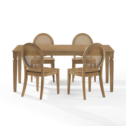 5-Piece Dining Table Set For 4 With Cane-Back Chairs, Table, 4 Cane-Back Chairs