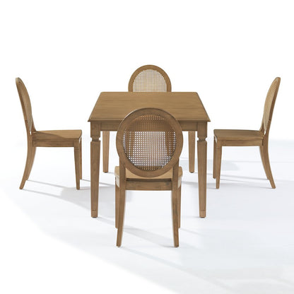 5-Piece Dining Table Set For 4 With Cane-Back Chairs, Table, 4 Cane-Back Chairs
