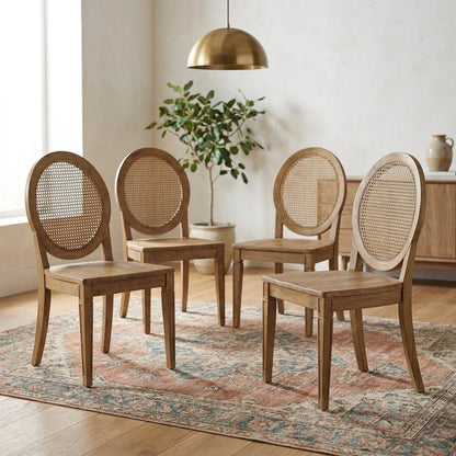 Set of 4 Cane-Back Dining Chairs with Wooden Frame and Comfort Seats