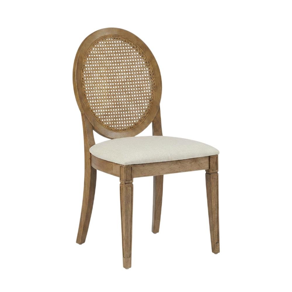 Cane-Back Dining Chair Set with Creme Accents, Upholstered Seats, 4 Pieces