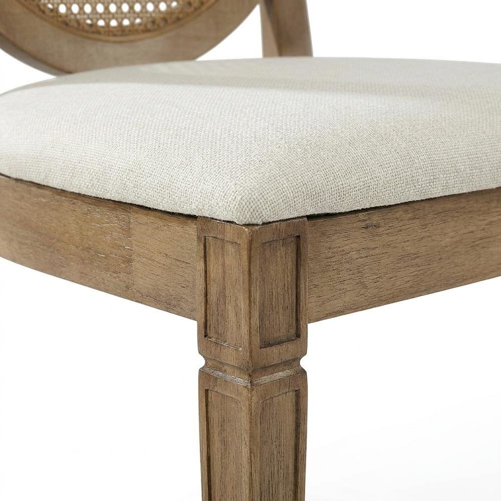 Cane-Back Dining Chair Set with Creme Accents, Upholstered Seats, 4 Pieces