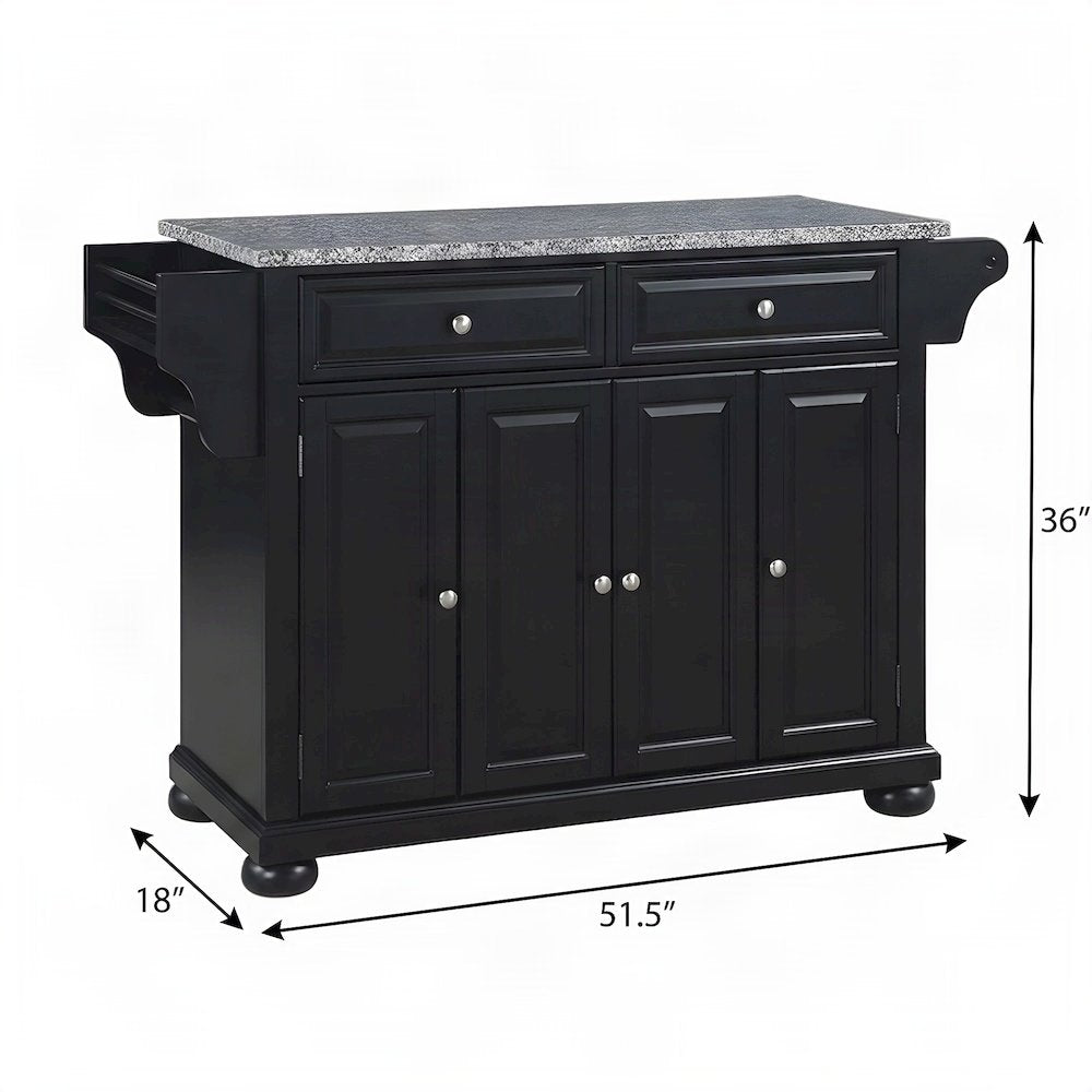 FurniFact Kitchen Island with Granite Top and 3-Cabinet Storage, Black