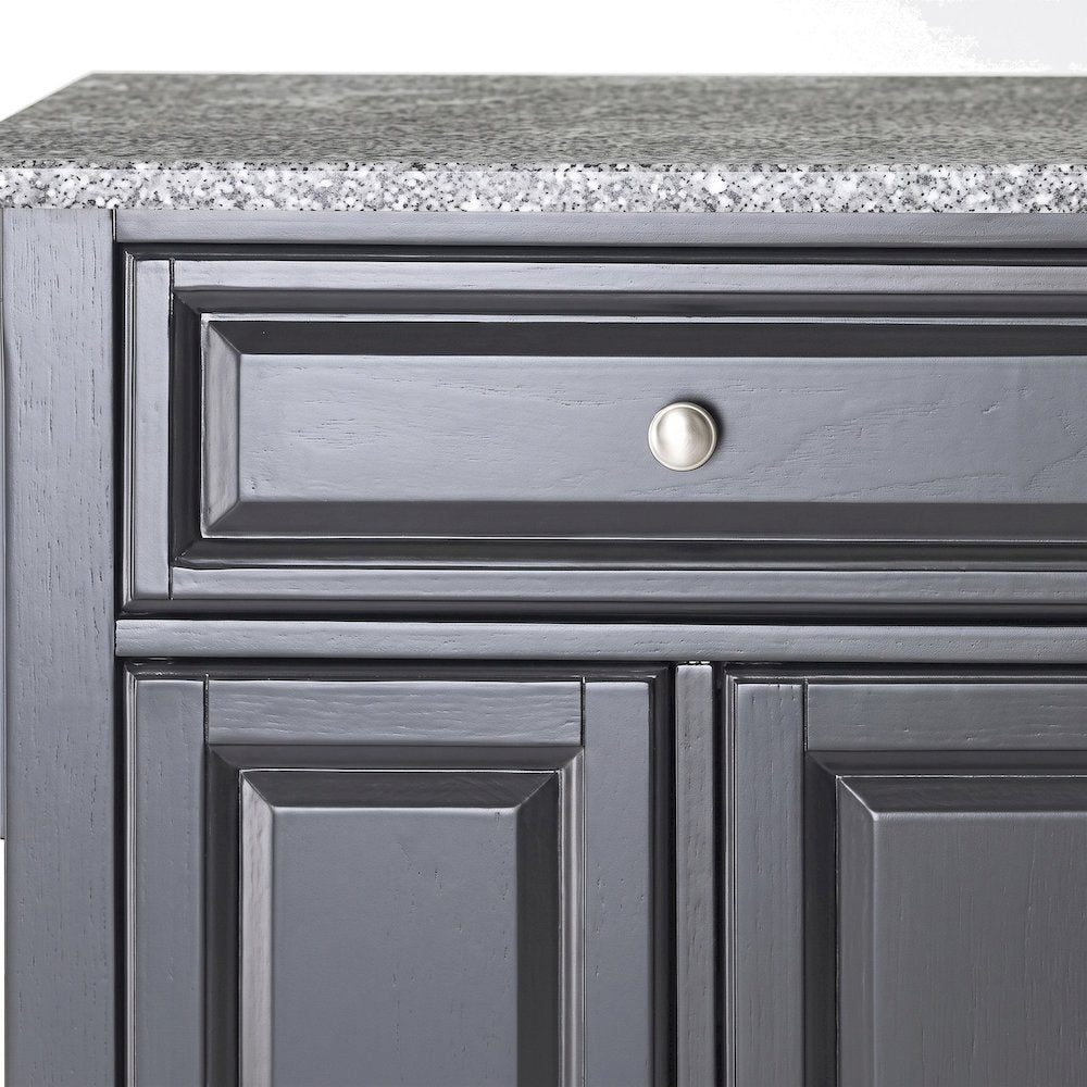 FurniFact Kitchen Island with Granite Top and 3-Cabinet Storage, Black