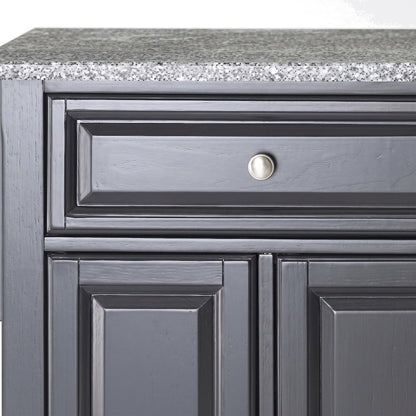 FurniFact Kitchen Island with Granite Top and 3-Cabinet Storage, Black