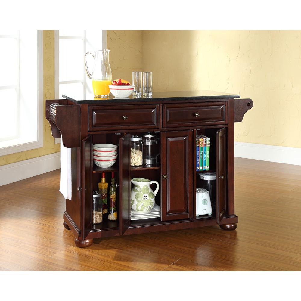 Alexandria Granite Top Full Size Kitchen Island/Cart Mahogany/Black