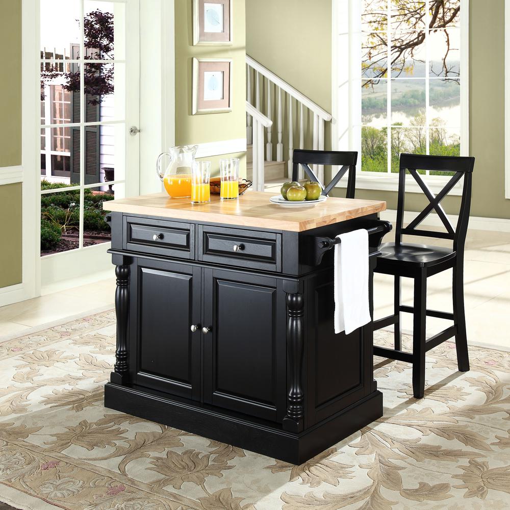 Oxford Kitchen Island W/X-Back Stools, Kitchen Island, 2 Height Bar Stools