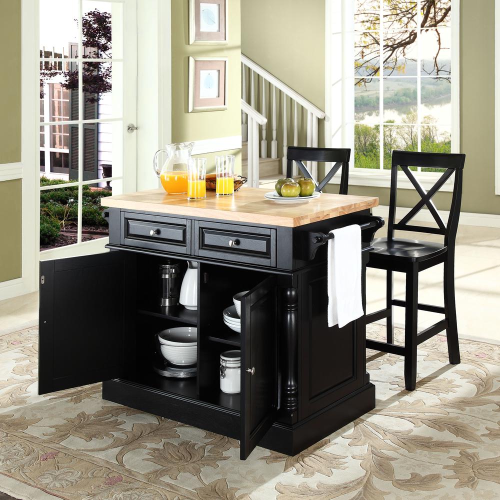 Oxford Kitchen Island W/X-Back Stools, Kitchen Island, 2 Height Bar Stools