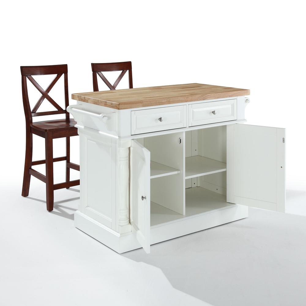 Oxford Kitchen Island W/X-Back Stools, Kitchen Island, 2 Counter Bar Stools