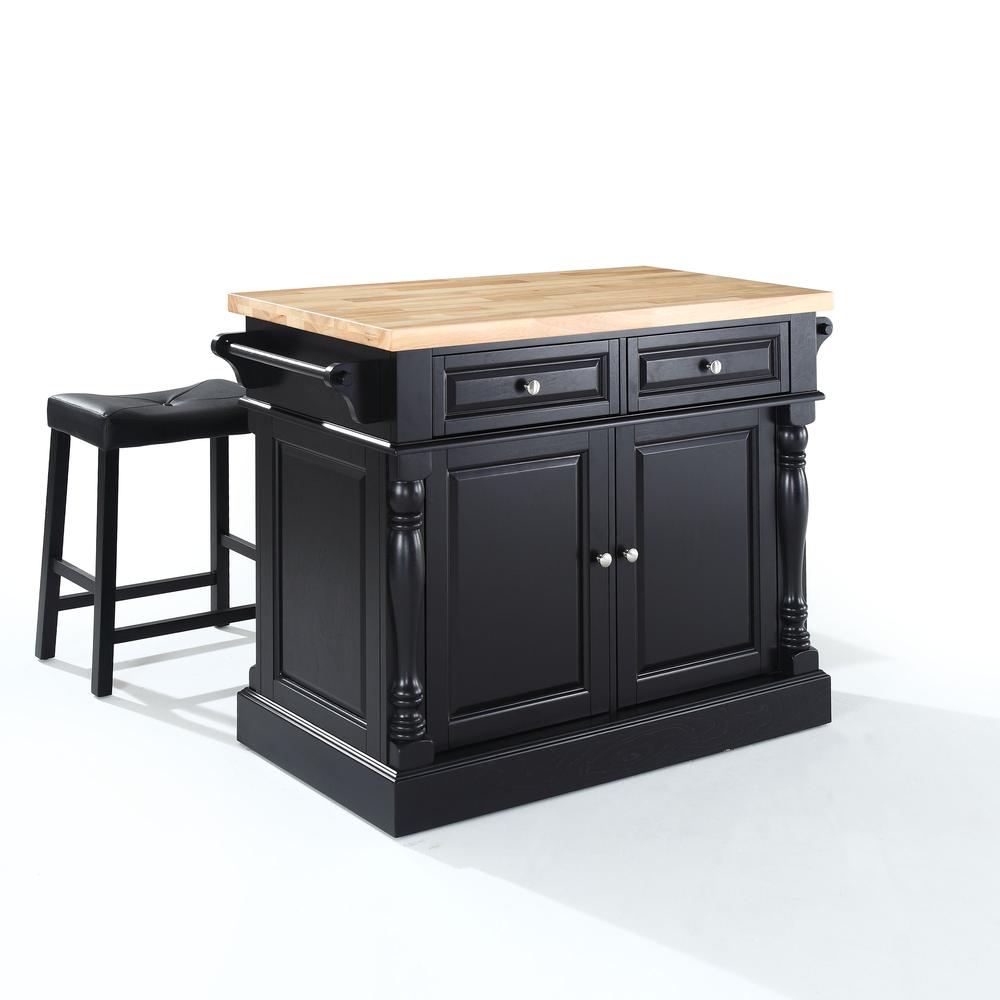 Oxford Kitchen Island W/Saddle Stools, Kitchen Island, 2 Counter Bar Stools
