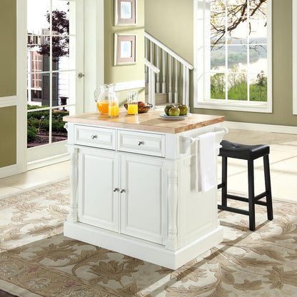 Oxford Kitchen Island W/Saddle Stools, Kitchen Island, 2 Counter Bar Stools