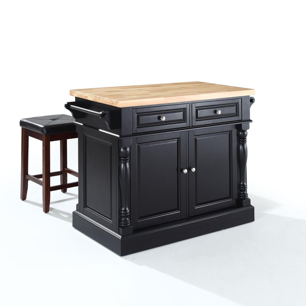 Oxford Kitchen Island W/Square Seat Stools, Kitchen Island, 2 Counter Bar Stools