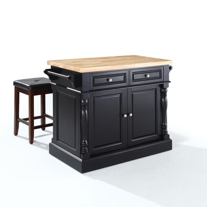 Oxford Kitchen Island W/Square Seat Stools, Kitchen Island, 2 Counter Bar Stools