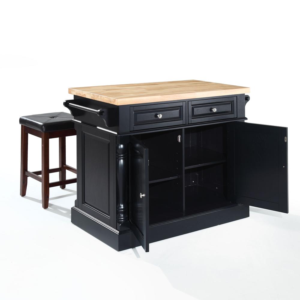 Oxford Kitchen Island W/Square Seat Stools, Kitchen Island, 2 Counter Bar Stools