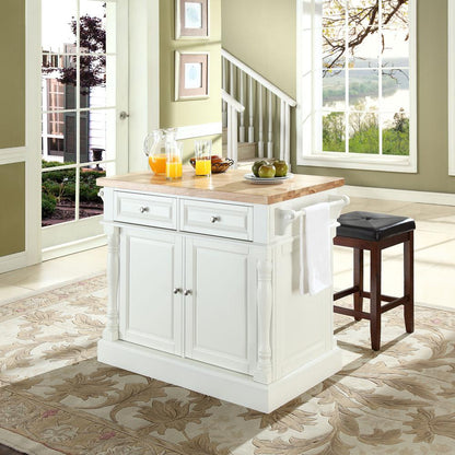 Oxford Kitchen Island W/Square Seat Stools, Kitchen Island, 2 Counter Bar Stools