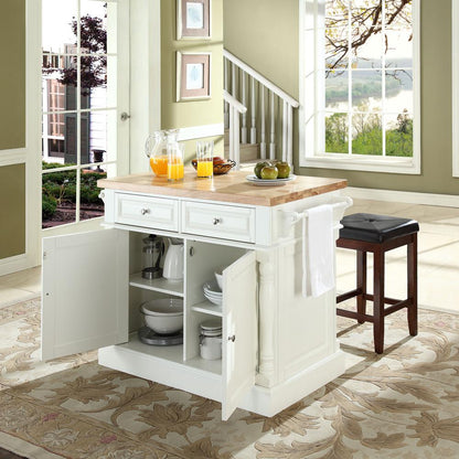 Oxford Kitchen Island W/Square Seat Stools, Kitchen Island, 2 Counter Bar Stools