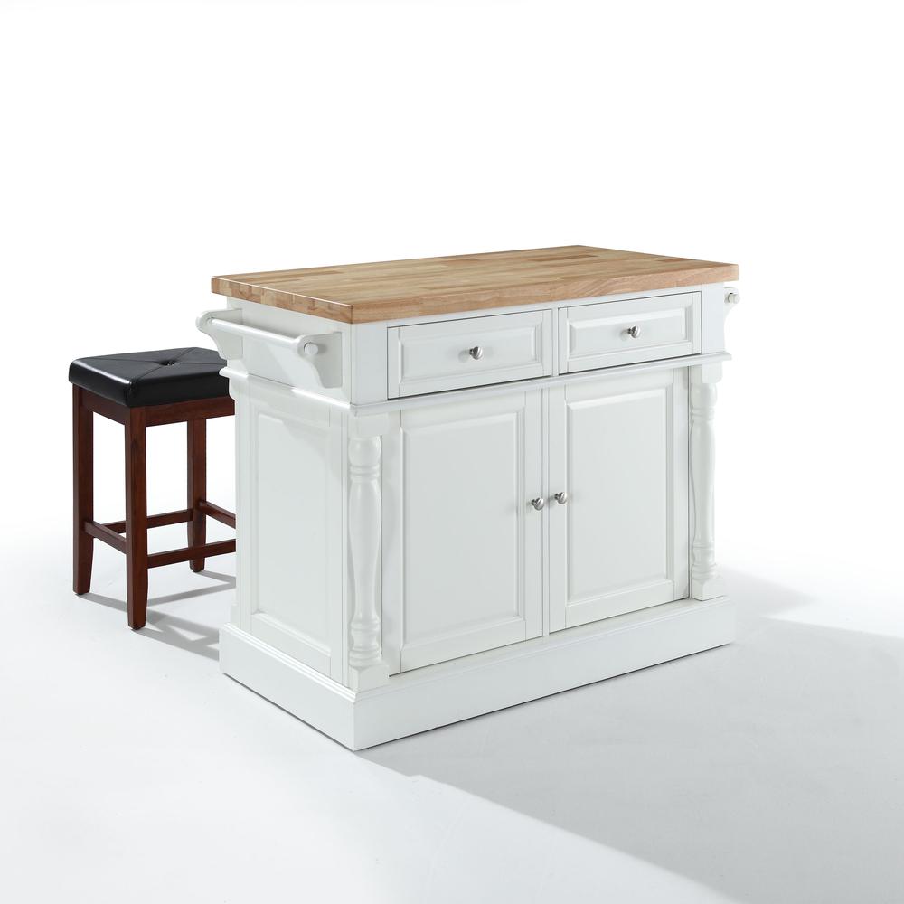 Oxford Kitchen Island W/Square Seat Stools, Kitchen Island, 2 Counter Bar Stools