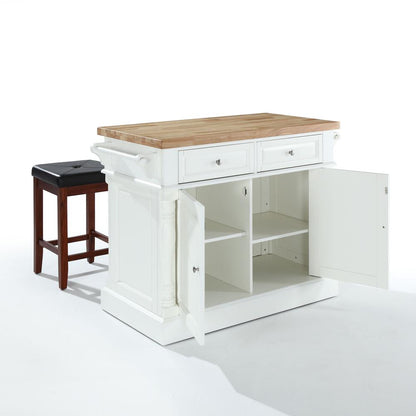 Oxford Kitchen Island W/Square Seat Stools, Kitchen Island, 2 Counter Bar Stools
