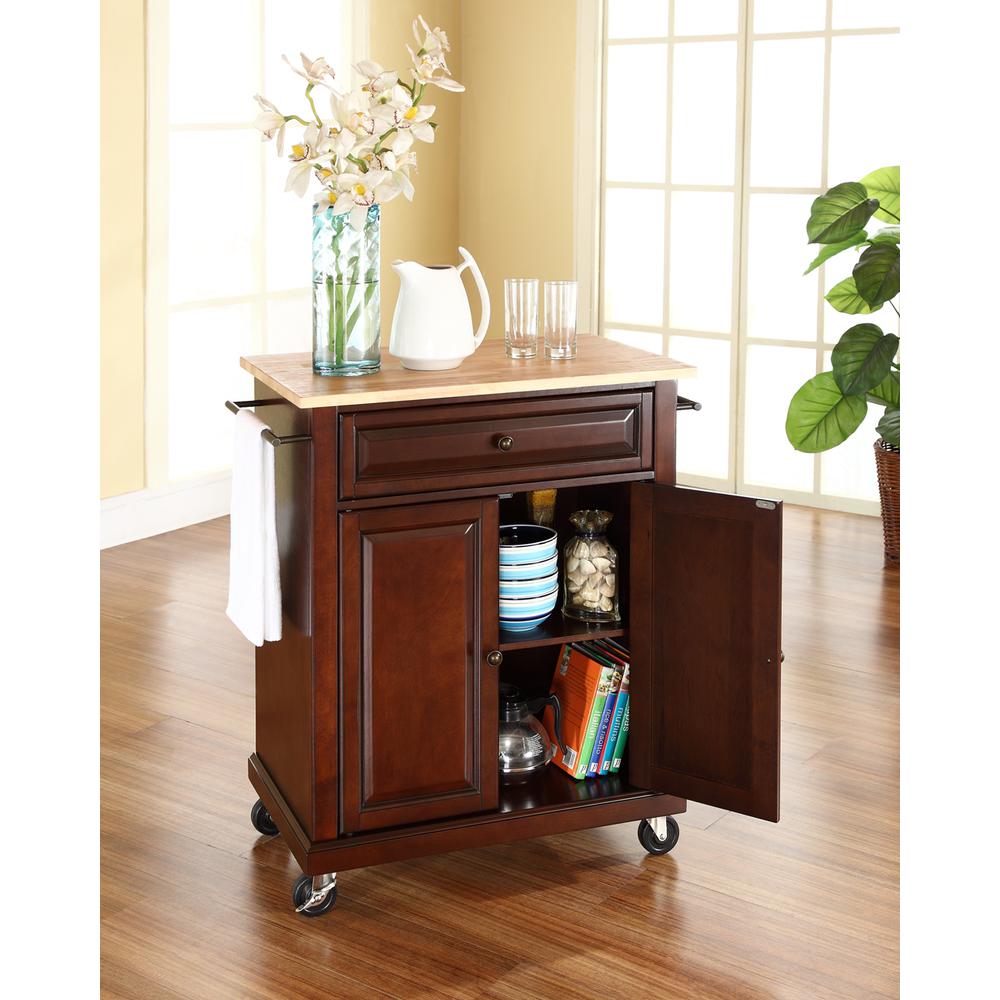 Compact Wood Top Kitchen Cart