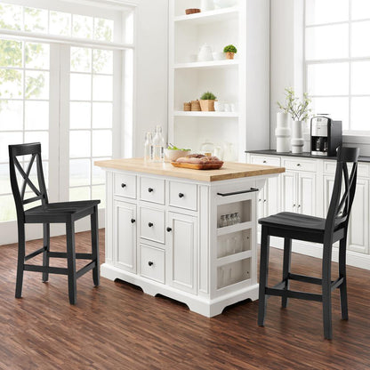 Julia Wood Top Island W/X-Back Stools - Island & 2 Stools