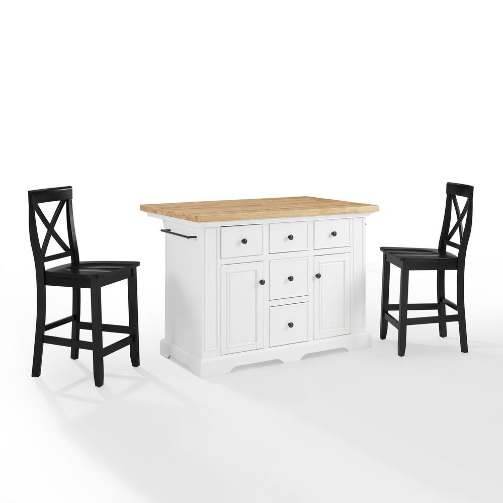 Julia Wood Top Island W/X-Back Stools - Island & 2 Stools
