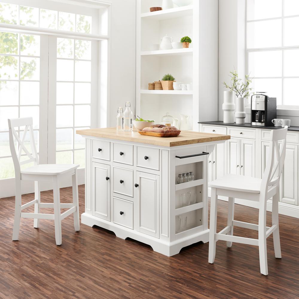 Julia Wood Top Island W/X-Back Stools - Island & 2 Stools