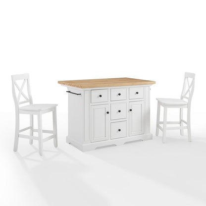 Julia Wood Top Island W/X-Back Stools - Island & 2 Stools