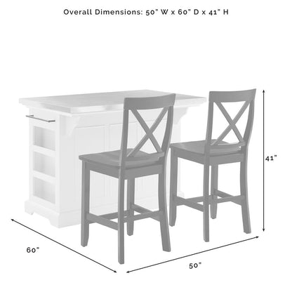 Julia Wood Top Island W/X-Back Stools - Island & 2 Stools